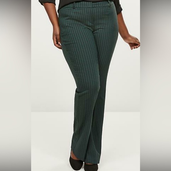 💐NWT LANE BRYANT Sz24 THE ALLIE BOOTCUT GREEN/BLK HOUNDSTOOTH PANTS - Picture 13 of 13